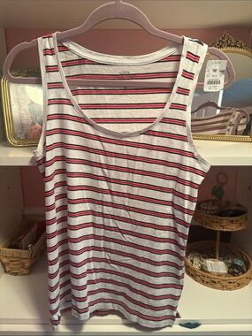 J. Crew White Tank Top with Red and Navy Stripes